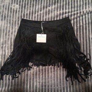 Black Suede Fringe Shorts